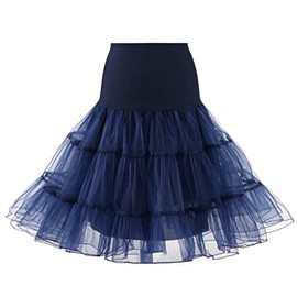 Costume Bay Retro Rockabilly Petticoat Burlesque Tulle Tutu Swing Vintage Costume Underskirt (Navy, L)