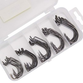 AMACOAM Fishing Hook Set Offset Hooks Offset Worm Fishing Hooks with Plastic Boxes High Carbon Steel Worms Hooks for Rubber Bait Rubber Fish Jigs Creature Bait Saltwater Fishing Hooks Fishing