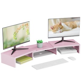 OUTIOE Dual Monitor Stand for Desk, Metal Monitor Riser, Pink office Supplies and Accessories (Pink)