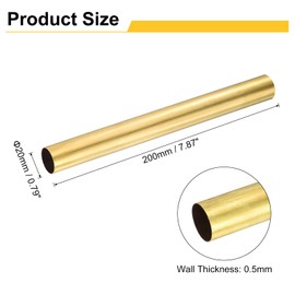sourcing map 3Pcs H62 Brass Round Tube, 20mm OD 0.5mm Wall Thickness 200mm Length Seamless Precision Straight Pipe Tubing for DIY Projects Crafts Gardening Industry Precision Applications