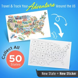RV State Sticker Travel Map of The United States | 50 States Stickers of US | Vinyl Decal Bumper Sticker for RVs | USA States Stickers for Camper Trailer Accessories RV Map of States Visited