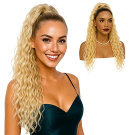 Ser Mulher 27.5" Drawstring Ponytail Extension – Brazilian Wavy Texture – Synthetic Hairpiece with Bio Protein Fiber – Long Curly Ponytail for Women – Natural Look (Platinum Blonde)