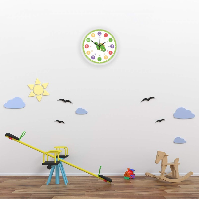 GRAVURZEILE Children's Wall Clock Dino Motif - Silent Children's Wall