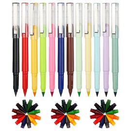 Pack of 12 Magic Colouring Pencils, The Eternal Pencil, Eternal Pencil with Eraser with 36 Interchangeable Pen Tips, Reusable, for Children's Painting, Student Schools, Studios