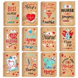 24 Pieces Nurse Themed Mini Notebooks 12 Appreciation Designs Mini Pocket Nurse Notepads for Nursing Week Gifts Nursing Student Medical Assistant Graduation Office Class Retirement Souvenirs Supplies