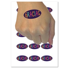 Gracias Thank You Spanish Fun Text Temporary Tattoo Water Resistant Fake Body Art Set Collection - 54 1" Tattoos (1 Sheet)