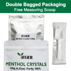 iFEiER iFEiER 100% Pure Menthol Crystals 120g (4.23oz) | Organic and Natural Mint Crystals | Mentha Arvensis | for Foot Sprays, Candles, Soaks, Creams, Showers, Bath, Steam Rooms and Soap Making.