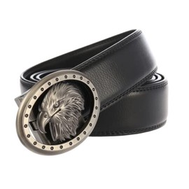 Luxury Men's Leather Belt Eagle Head Automatic Buckle Black Belt，Men's Automatic Buckle Adjustable Casual Dress Belt -Trim to Fit