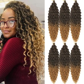 Ocean Wave Crochet Hair 18" 6 Packs Curly Deep Wave braiding hair Extensions Long Water Wave Twist Crochet Braids Hair for Women Synthetic Braid Hair(18 inch, 1BTBlond)
