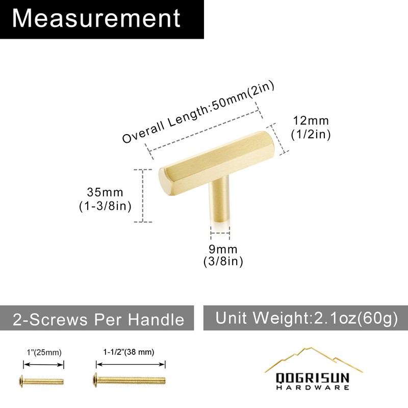 QOGRISUN 5-Pack Solid Brass Cabinet Knobs Hexagon Drawer Handles,Single Hole