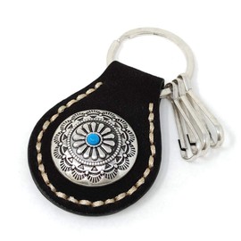 H.N.Z nskh-003a Key Chain Suede Concho Turquoise Native American Keychain Black, Black