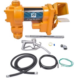 20GPM 12V Yellow Fuel Transfer Pump with Discharge Hose & Manual Nozzle + Fuel Flow Meter for Transfer of Gasoline, Diesel, Kerosene, Ethanol & Methanol Blends & Biodiesel