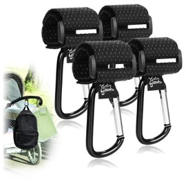 Robin Goods® 4 x pram hooks with non-slip rubber nubs for changing bags, pram bag holder, snap hook, pram carabiner, bag hook (4 pieces)