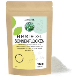 Alpi Nature Sun Flakes Salt, 100 g, Hand-Harvested Fleur de Sel Salt Flakes, Sea Salt Flakes 0.5-3 mm