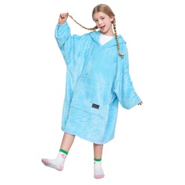 Catalonia Classy Oversized Fleece Hoodie Blanket, Soft and Warm Blankets Hoodie Children, Portable Blanket with Large Front Pocket for Teenagers, Girls and Boys, Blue