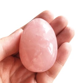 Rose Quartz Egg-Shape Meditation Chakra and Home Decor Balancing Gemstone and Crystals Figurines Kit,1.96"x 1.37"Reiki Healers and Yoga Practioner,with Wooden Stand
