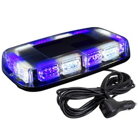 ASPL 48LED Roof Top Strobe Lights, High Visibility Emergency Safety Warning LED Mini Strobe Light bar with Magnetic Base for 12-24V Snow Plow, Trucks, Construction Vehicles (Blue/White)