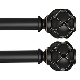 WIN4ALL 2 Pack Black Heavy Duty Curtain Rods for Windows 72 to 144 inch, 1 Inch Long Curtain Rod, Adjustable Decorative Curtain Rods For Bedroom, Living Room, Outdoor (Black,16"-150”)