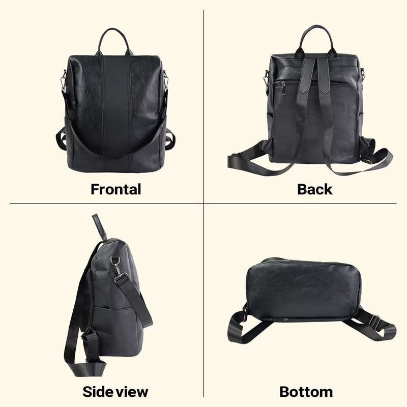 FuninCrea Women's Large Anti-Theft Backpack with Removable Strap and Handle,