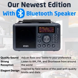 Eton Elite Field Radio with AM/FM, Shortwave, RDS, Bluetooth, Digital Tuning, Treble/Bass Control, 50 Memory Stations, External Antenna, Rich LCD Display, Retro Tabletop Design