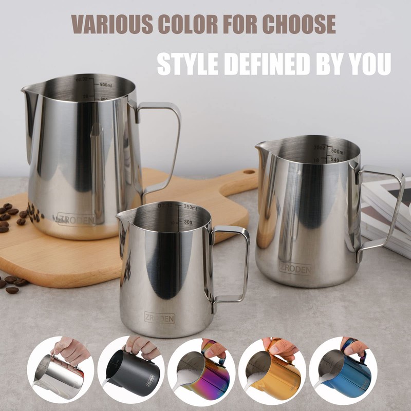 Milk Frothing Pitcher, Thicker Version 20oz Espresso Steaming Pitchers Stainless