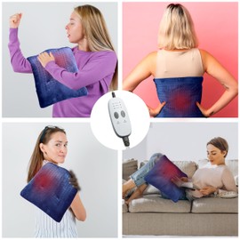 Massaging Weighted Heating Pad,Heating Pads for Back and Shoulders,Electric Heat Pad with 3 Heat Settings 6 Massage & Moist Heat Options,Auto Off,Gifts for Women Men Mom,12"*24",Dark Blue