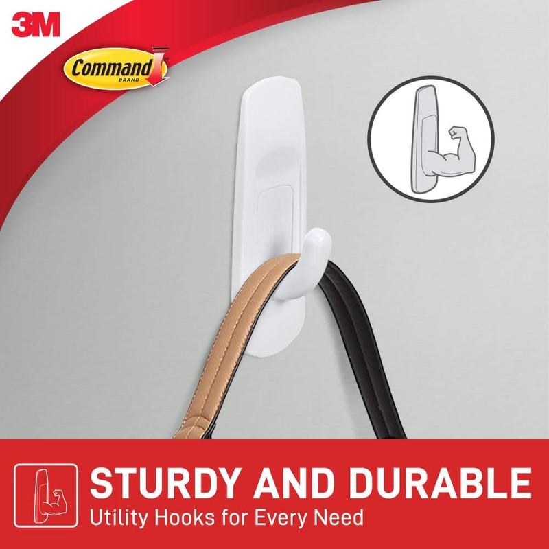 Command Medium Utility Hooks, White, 2-Hooks, 4-Strips, Organize Damage-Free