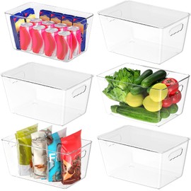BALEINE Clear Stackable Storage Bins with Lids, Plastic Containers with Handle for Pantry Organizers and Storage, Plastic Bins for Fridge, Kitchen, Bathroom, Cabinet (13x7.4x7, 6PK)