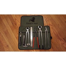 7 Piece Farrier's Tool Kit Set Horse Hoof Nippers Clincher Tester Knife Rasp Chisel Shears Floats Equine Dental + Fold Up Case