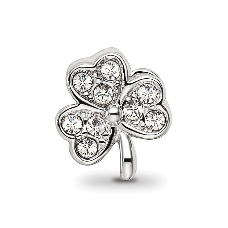 JewelryWeb 9.09mm 925 Sterling Silver Polished Reflections Enameled Crystal Shamrock