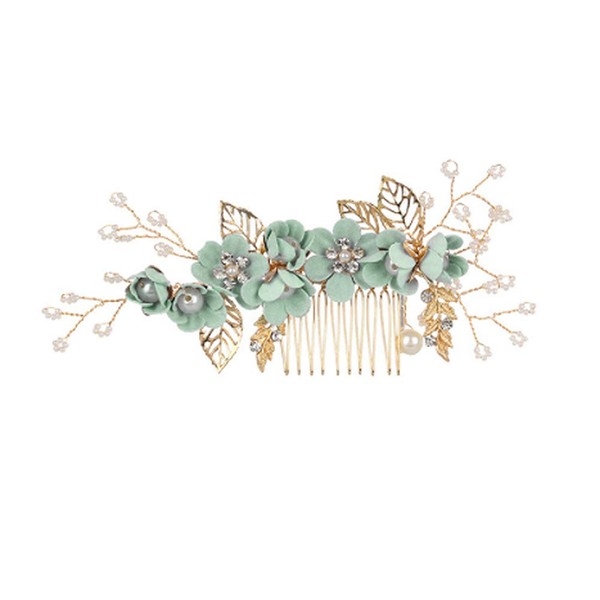 Beaupretty Wedding Hair Comb Rhinestone Flower Clip Headpiece Crystal Bridal Hair Accessories (Green)