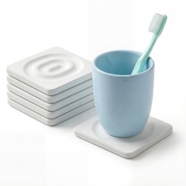 6 PCS Water Absorbing Stone Tray for Sink, 4" X 4",Water Absorbent Diatomite Coasters,Stone Drying Mat for Kitchen Counter,Bathroom Counter Tray, Stone Soap Tray Used for Hand Soaps & Toiletries