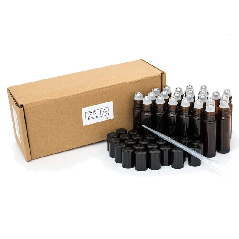 ZEJIA 10ml Roller Bottles for Essential Oils, 24 Pack Glass