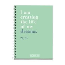 Miquelrius 2024-2025 School Diary September 2024 to June 2025 Size 117 x 174 mm Day to a Page Card Cover Spiral Bound White Spanish and English Green