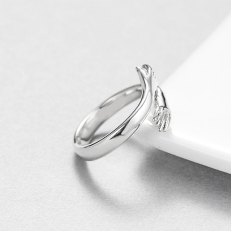 925 Silver Hug Ring Fashionable Versatile Adjustable Hugging Hands Open