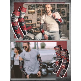 Boao 20 Pcs Men Fake Tattoo Sleeves Elastic Cooling Arm Sleeves UV Protection Sun Arm Cover for Men Women