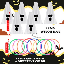 24 PcsHalloween Ring Toss Game Outdoor Carnival Party Games Include 6 Plastic Cones 18 Toss Rings for Halloween Party Games Indoor Outdoor Yard Activities（White）