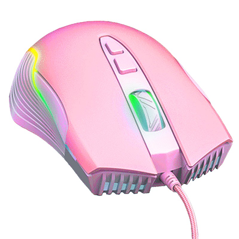 Wired Mouse Pink Ergonomic Design RGB Backlit Motion Detection 5.9ft