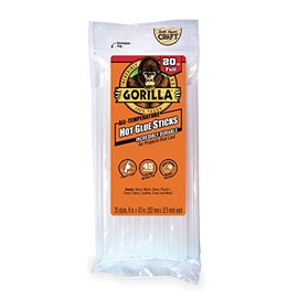 Gorilla Palos de pegamento caliente, tamaño completo, 8 pulgadas de largo x 0.43 pulgadas de diámetro, 20 unidades, transparentes, (paquete de 1)