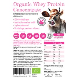 PINK SUN Organic Whey Protein Concentrate Powder Unflavoured 420g Soy Free Grass Fed Gluten Free No Additives Vegetarian Undenatured Non GM Certified Bio UK