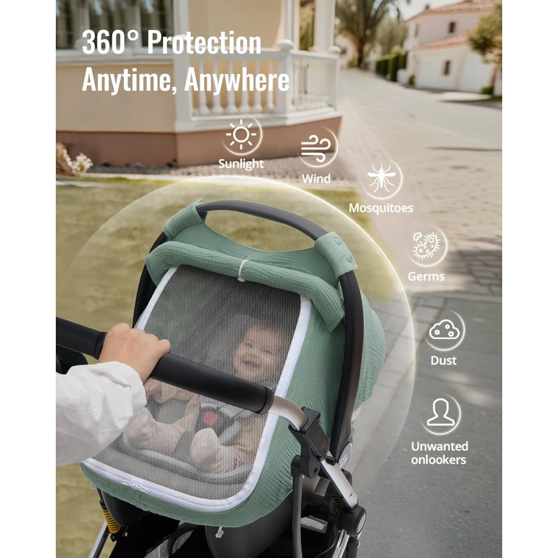 Blissful Diary Baby Car Seat Cover, Extra Large Mesh Window,