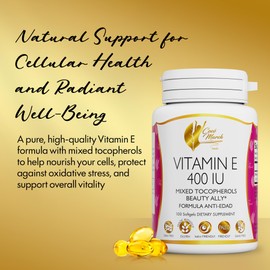 Cocó March N.M.D Natural Vitamin E 400 IU-Mixed Tocopherols, Beauty Ally, 3 Month Supply - Gluten Free, Paleo Friendly, Dairy Free, Keto Friendly, GMO Free, 100 Softgels