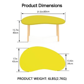 Funecy Mango Coffee Table Low Table with 4 Solid Wood Sturdy Legs, Floor Table Desk for Sitting on The Floor, Storage and Living Room Furniture (Yellow)