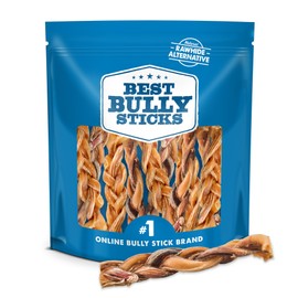 Best Bully Sticks All Natural Braided Bully Sticks for Large Dogs - 6 Inch, 10 Count (Pack of 1) - 100% Free-Range Grass-Fed Beef, Single-Ingredient, Grain and Rawhide Free Long Lasting Dog Chews