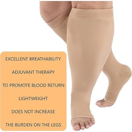 Toeless Plus Size Compression Socks Wide Calf Unisex Open Toe Soft Comfy Support Recovery Knee High Socks (Colour of skin, 4XL)