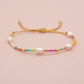 Miyuki Perlen Weben Armbänder Damen, Handgemacht Strang Reisperlen auf Schnur Verstellbar, Gute Reise Geschenk Talisman Wunsch Sicherheit Wohlstand Guard Ihre Liebe (Natürliche Perlenarmband)