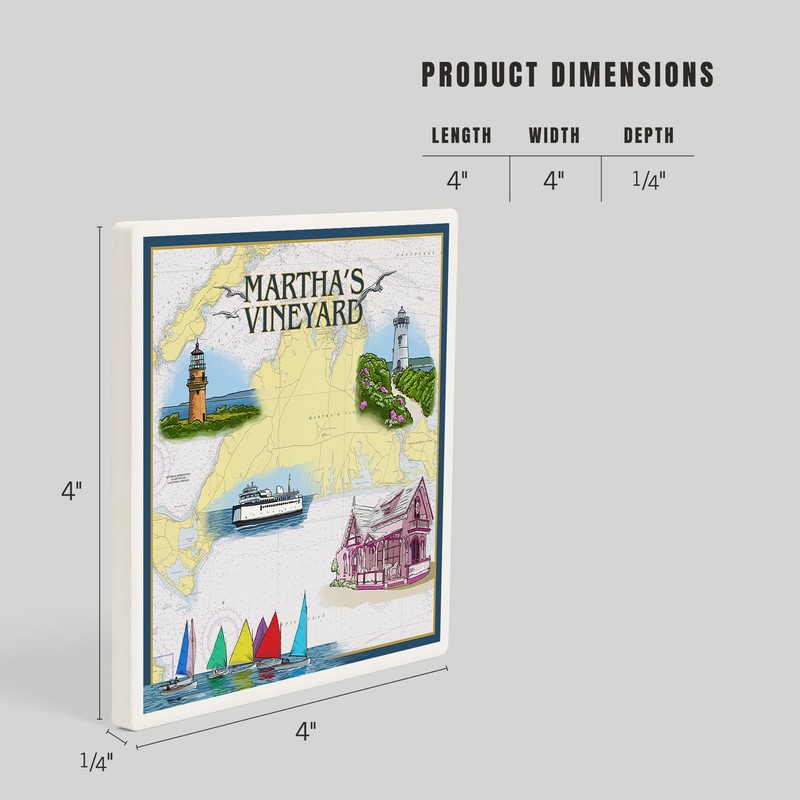 Martha's Vineyard, Nautical Chart (Absorbent Ceramic Coaster, Single, Cork Back,