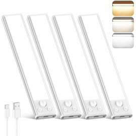 Closet Lights, 4 Pack LED Rechargeable Under Cabinet Lighting Wireless, 3 Color Temps Under Cabinet Lights, Easy Installation，Dimmer Motion Sensor Light Indoor for Pantry, Kitchen, Bedroom:_White-4 PCS_40cm / 15.75in