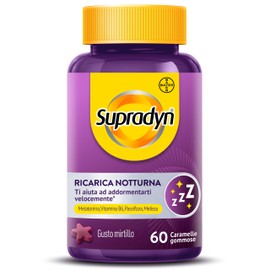 Supradyn Ricarica Notturna, Melatonina Per Dormire, con Vitamina B6, Passiflora e Melissa - Melatonina Forte 1mg Adulti - 60 caramelle gommose mirtillo