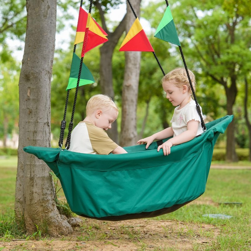 Large Platform 53'' RPET Boat-Shaped Swing, Canoe Tree Swing for